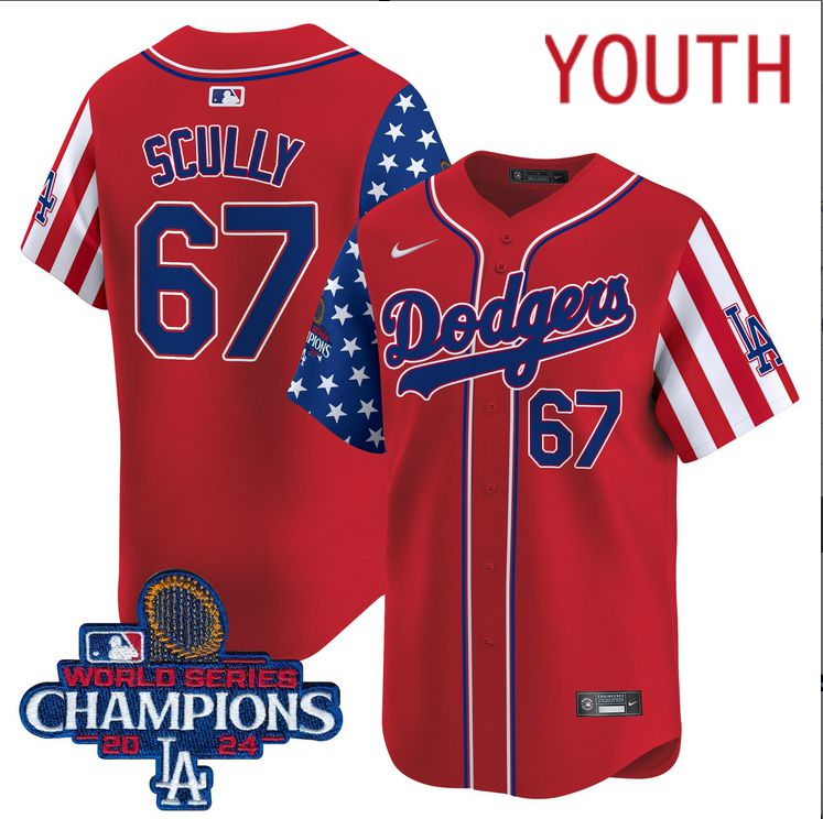 Youth  MLB Los Angeles Dodgers #67 Scully American Style red 2024 World Series Champions  Limited Jersey->youth mlb jersey->Youth Jersey